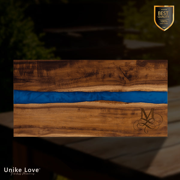 18"x 9" Acacia with Blue Pearl Resin Serving Board