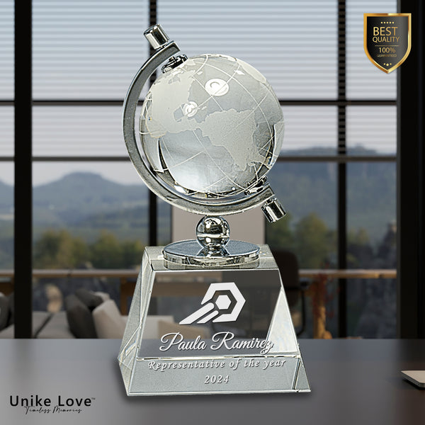 6" Crystal Spinning Globe on Clear Base