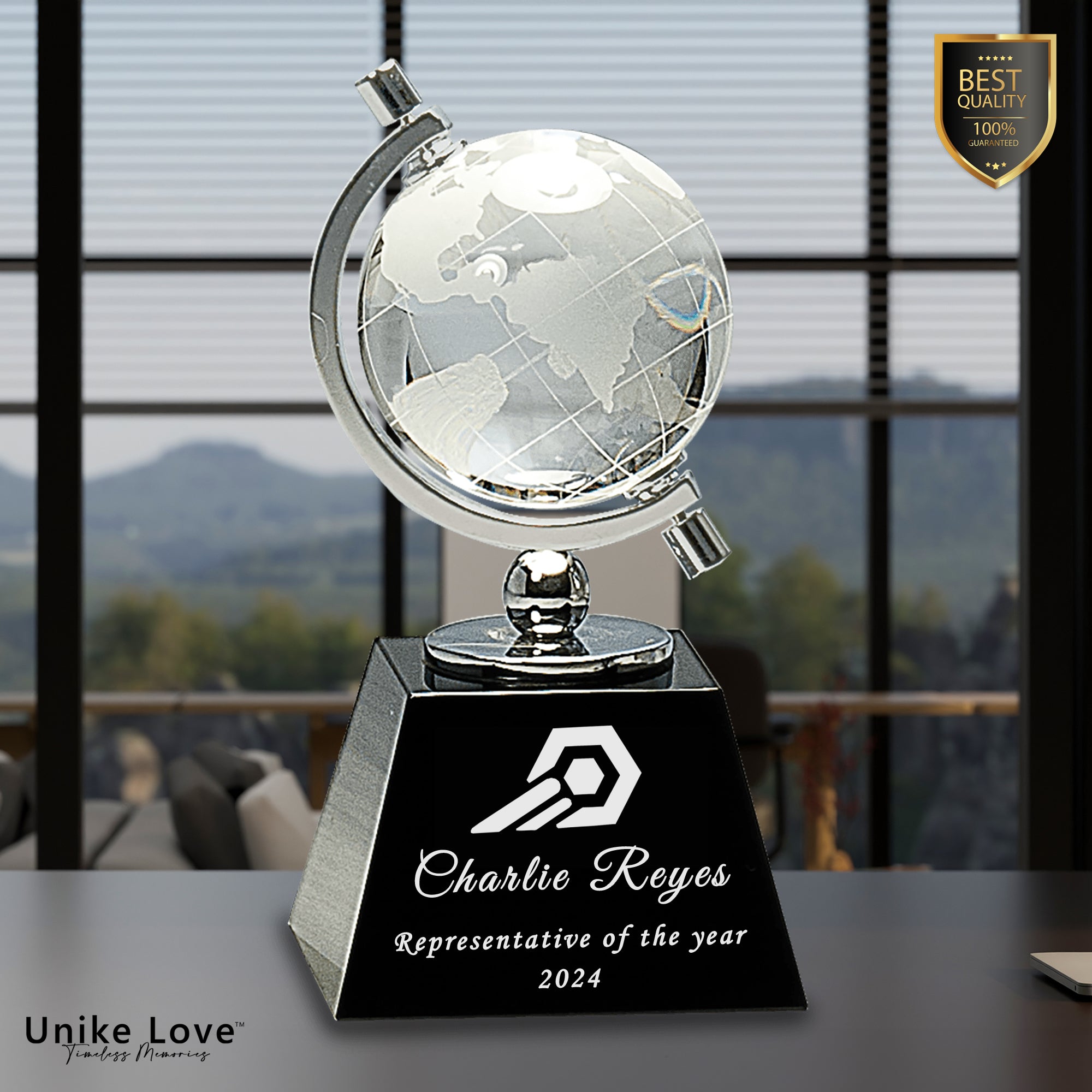 6" Crystal Spinning Globe on Black Base