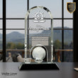8 3/4" Clear Crystal Dome with Inset Globe on Black Pedestal Base