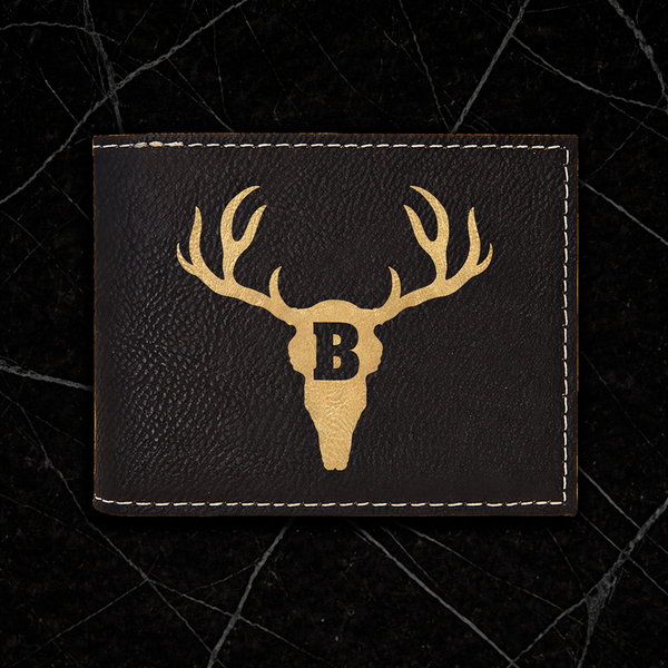Black/Gold Laserable Leatherette Bi-Fold Wallet w/Flip ID Display