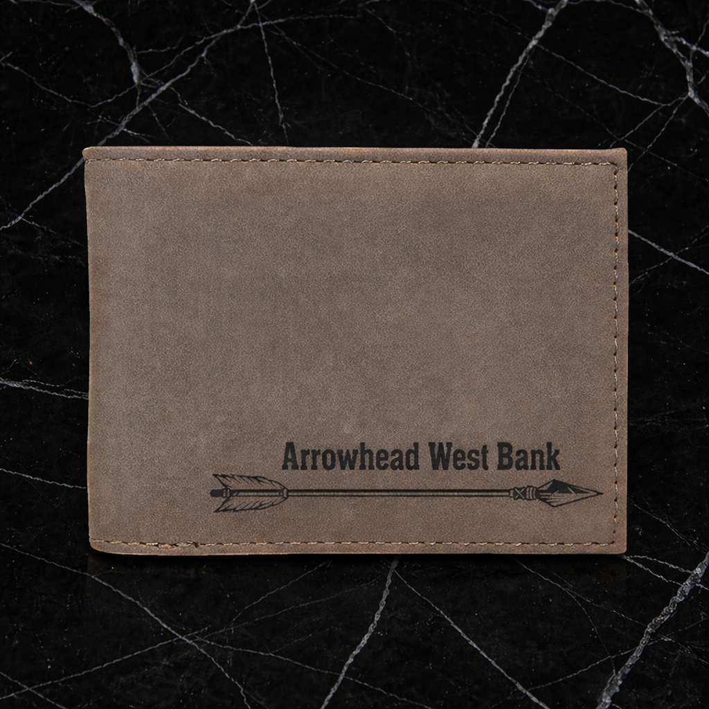 Gray Laserable Leatherette Bi-Fold Wallet w/Flip ID Display