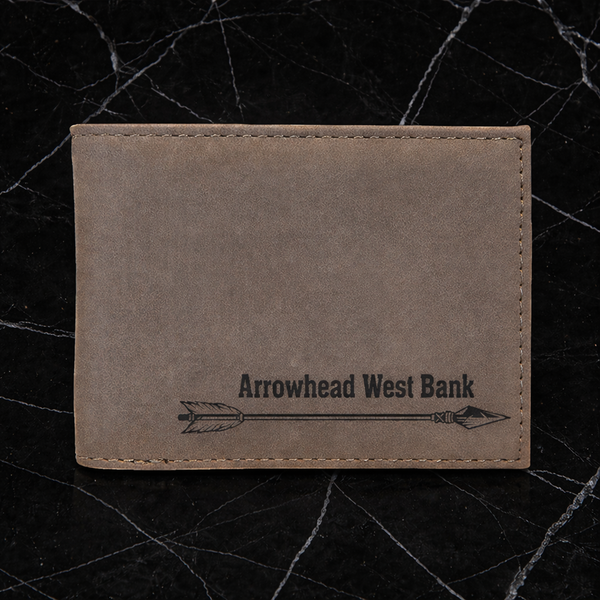 Gray Laserable Leatherette Bi-Fold Wallet w/Flip ID Display