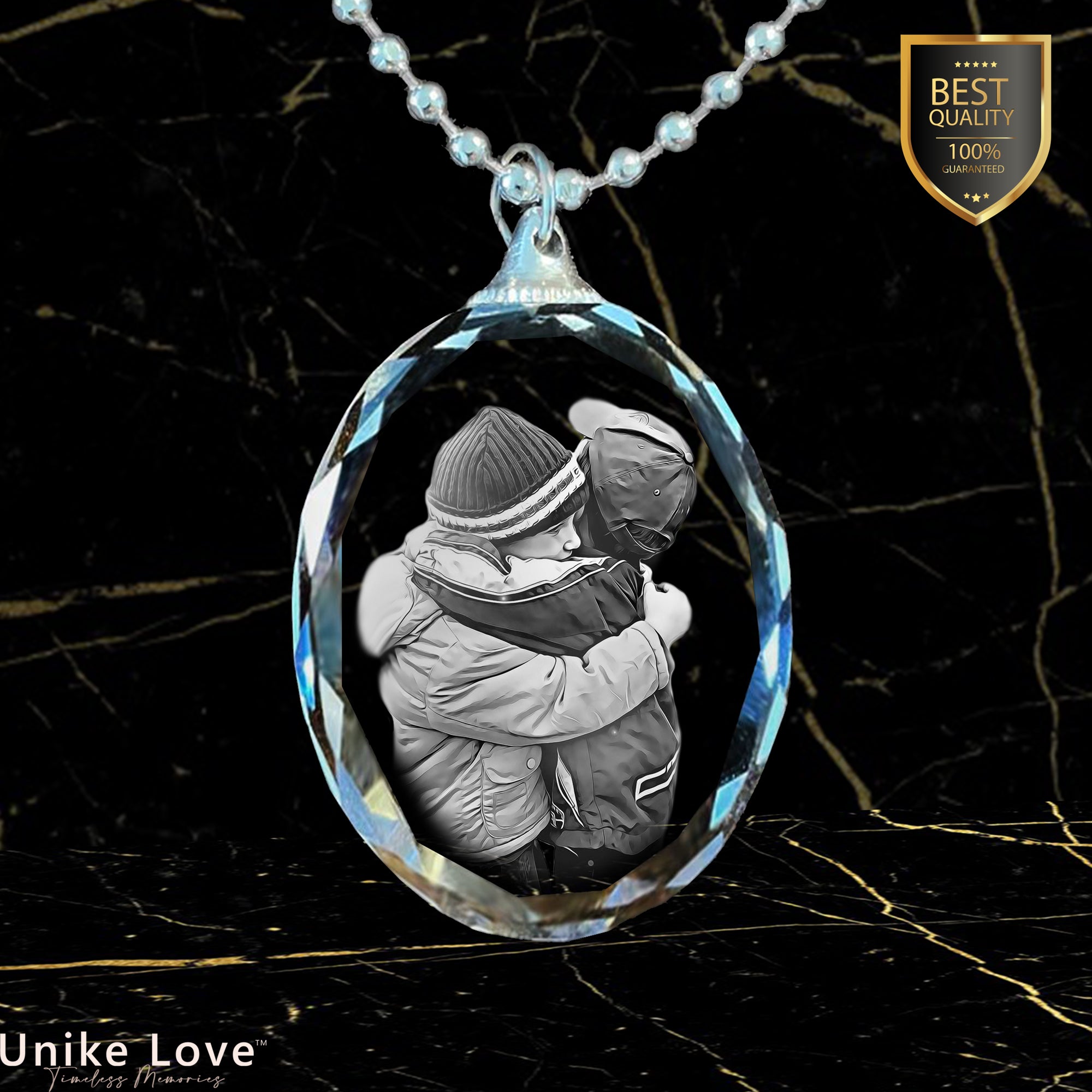 Friendship Gift Personalized Oval Crystal Necklace | Luxury Detail | Chain and Pendant |