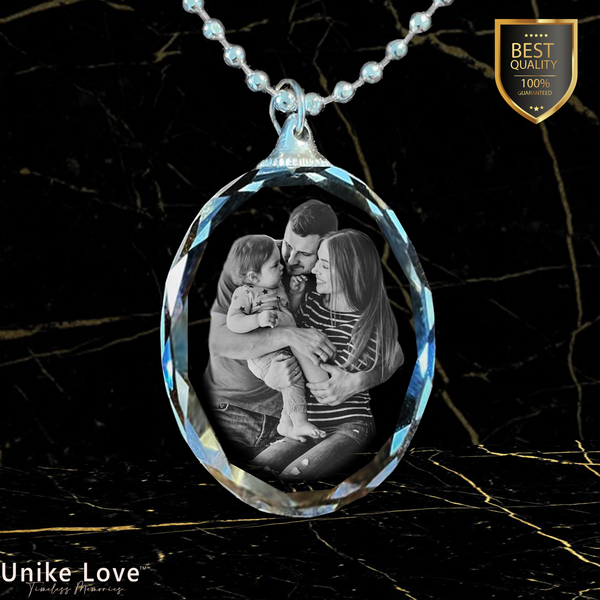 Family Gift Personalized Oval Crystal Necklace | Chain and Pendant |