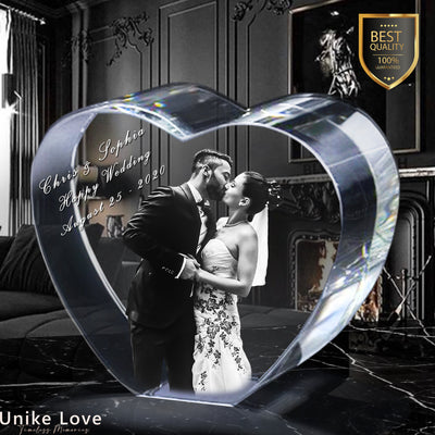Lovers Gift | 3D Photo Crystal Heart | Personalized Laser Engraving.