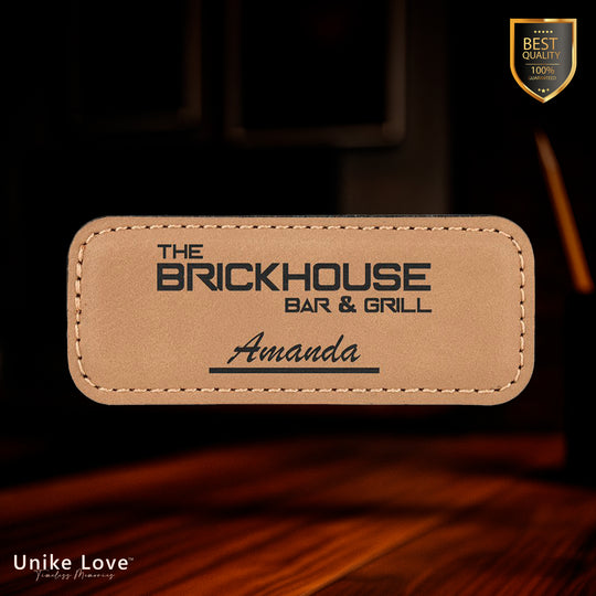 3 1/4" x 1 1/4" Light Brown Laserable Leatherette Badge Blank with Magnet