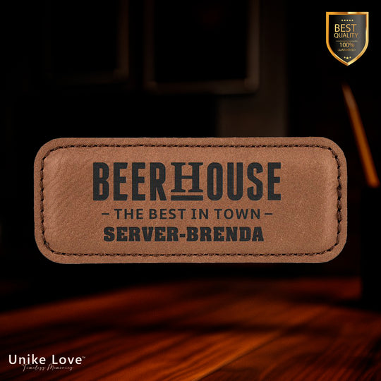 3 1/4" x 1 1/4" Dark Brown Laserable Leatherette Badge Blank with Magnet