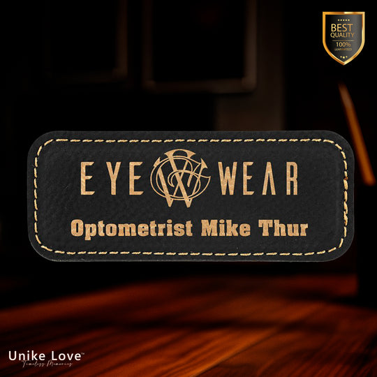 3 1/4" x 1 1/4" Black/Gold Laserable Leatherette Badge Blank with Magnet