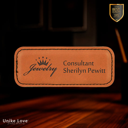 3 1/4" x 1 1/4" Rawhide Laserable Leatherette Badge Blank with Magnet