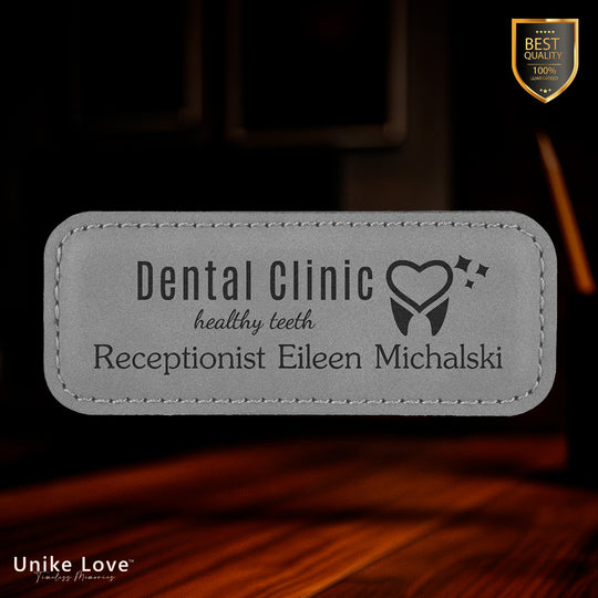 3 1/4" x 1 1/4" Gray Laserable Leatherette Badge Blank with Magnet