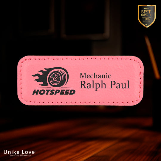 3 1/4" x 1 1/4" Pink Laserable Leatherette Badge Blank with Magnet