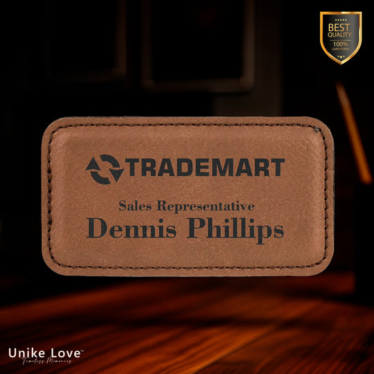 3 1/4" x 1 3/4" Dark Brown Laserable Leatherette Badge Blank with Magnet