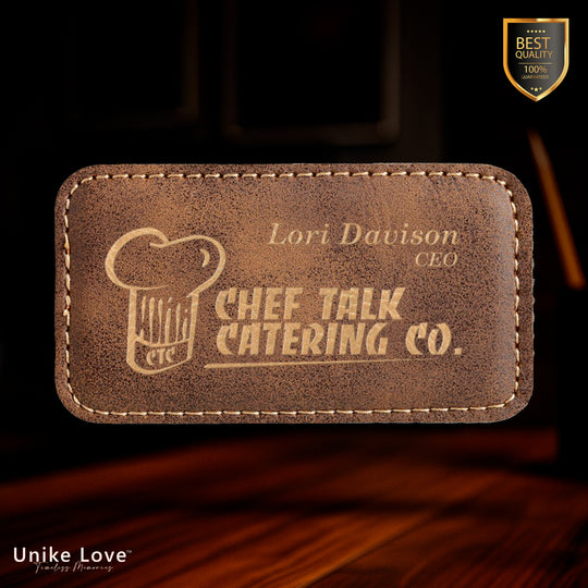 3 1/4" x 1 3/4" Rustic/Gold Laserable Leatherette Badge Blank with Magnet