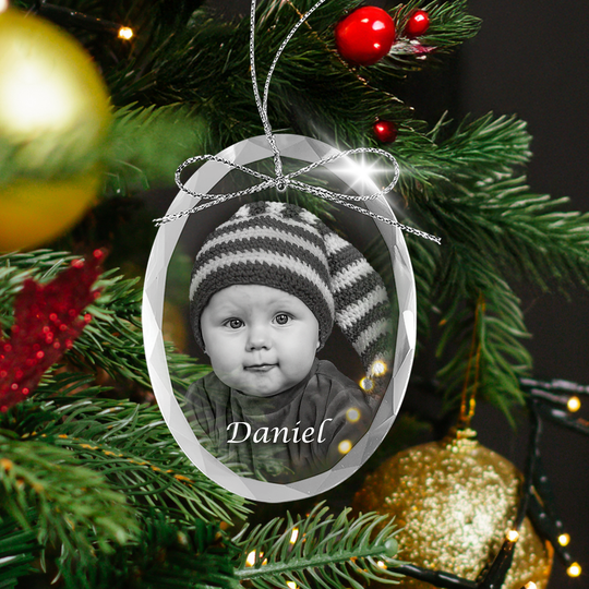 Custom 2.5-Inch Oval Glass Ornament | Laser-Engraved Personalized Gift for Christmas