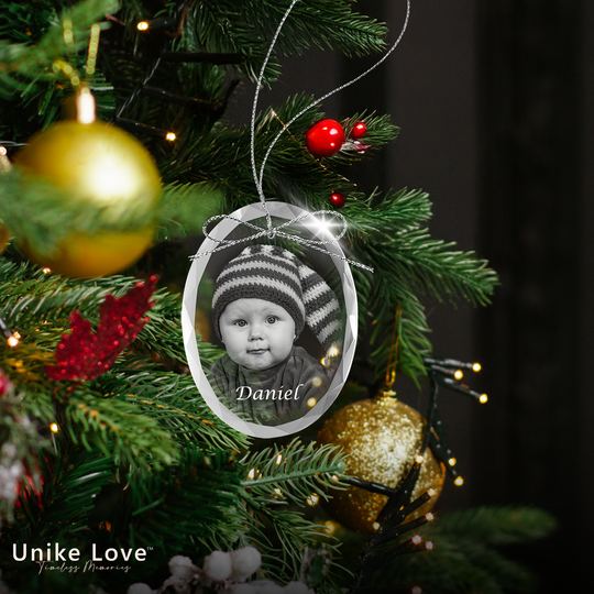 Custom 2.5-Inch Oval Glass Ornament | Laser-Engraved Personalized Gift for Christmas