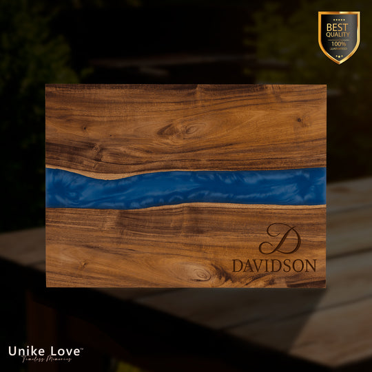 15 3/4" x 11 3/4" Acacia with Blue Pearl Resin Serving Board