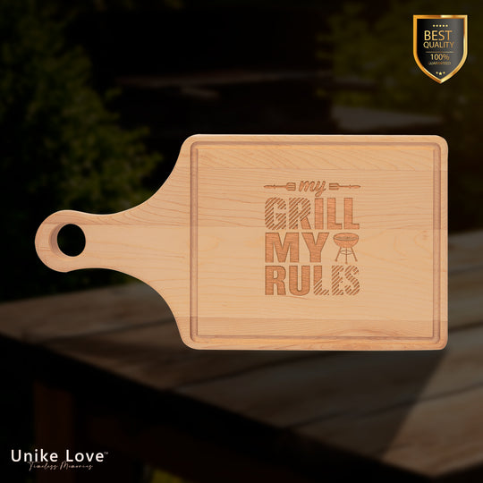 13 1/2" x 7" Maple Cutting Board Paddle Shape with Drip Ring