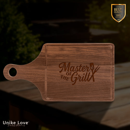 13 1/2" x 7" Walnut Cutting Board Paddle Shape with Drip Ring