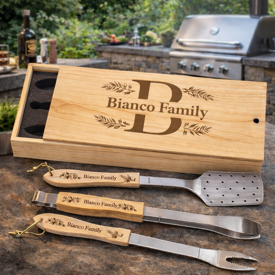 3-Piece BBQ Set in Wooden Pine Box