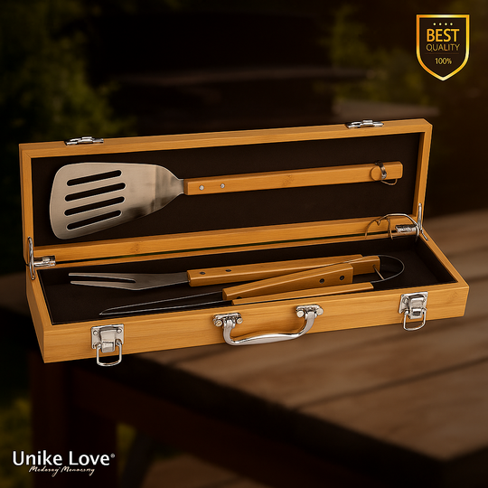 3-Piece Bamboo BBQ Set in Bamboo Case