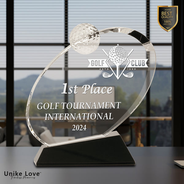 Clear Crystal Oblong Golf Award on Black Crystal Base