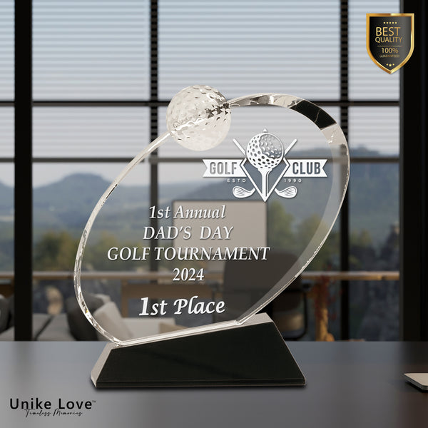 Clear Crystal Oblong Golf Award on Black Crystal Base