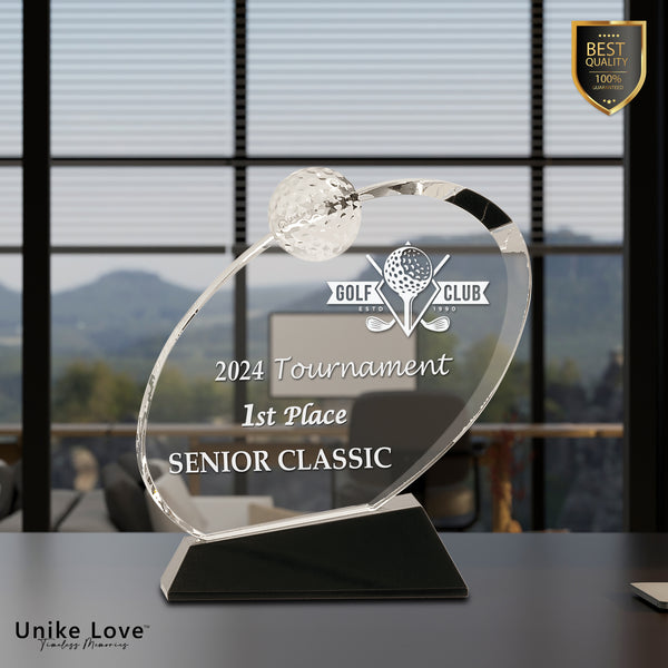 Clear Crystal Oblong Golf Award on Black Crystal Base
