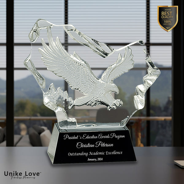 7" Crystal Carved Eagle on Black Base