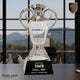 Crystal Cup with Silver Metal Handles on Black Pedestal Base