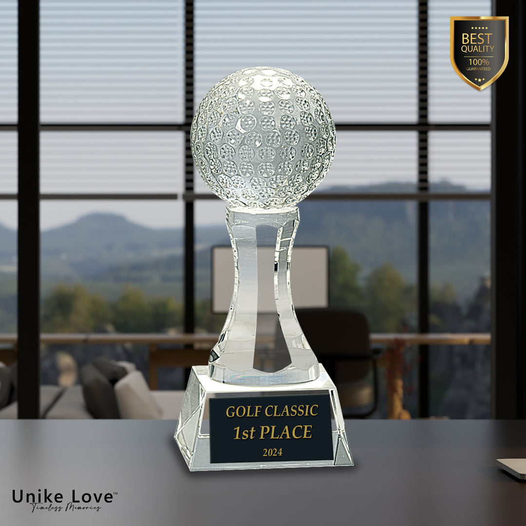 6" Crystal Golf Ball on Clear Pedestal Base
