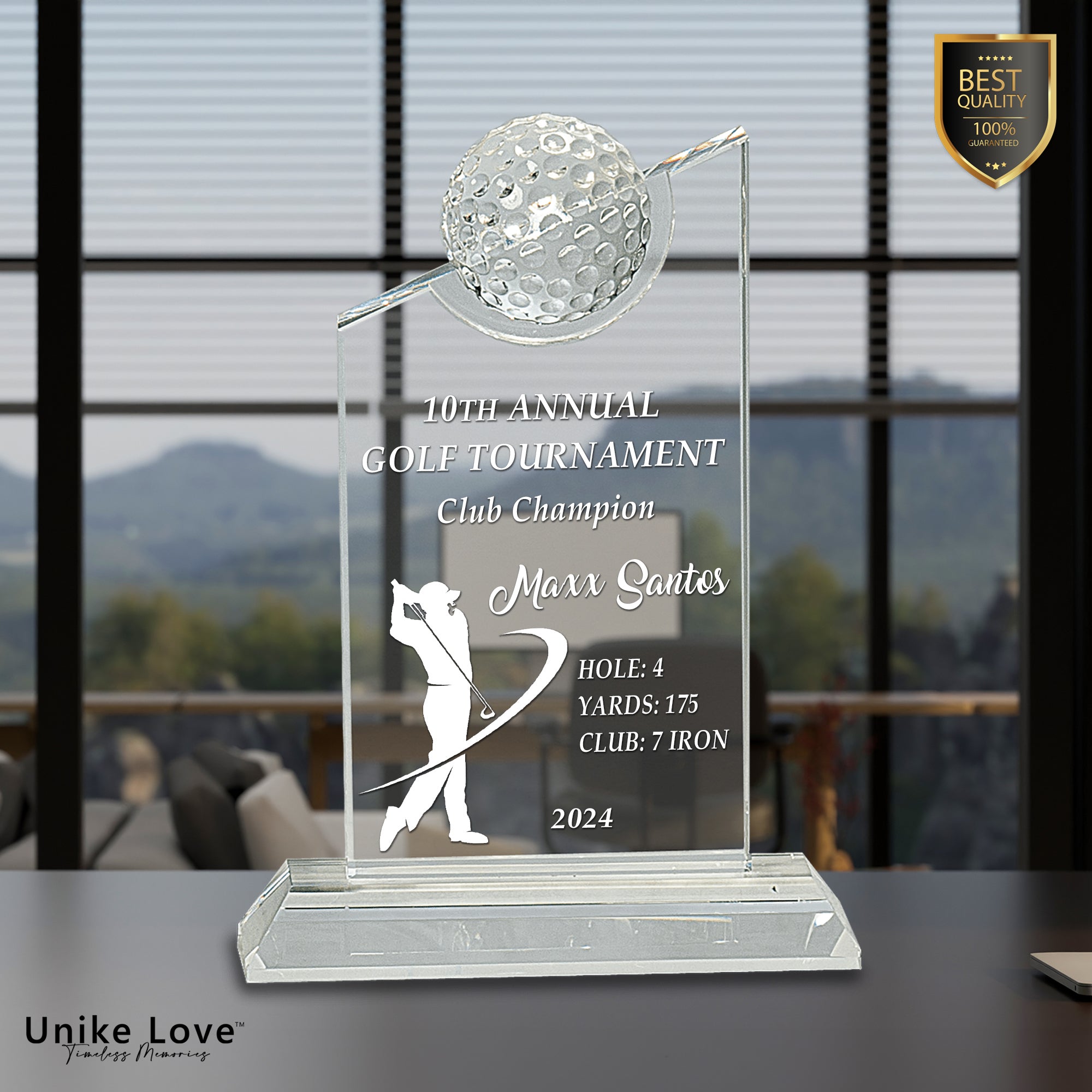 7 1/4" Clear Crystal with Inset Crystal Golf Ball on Clear Base