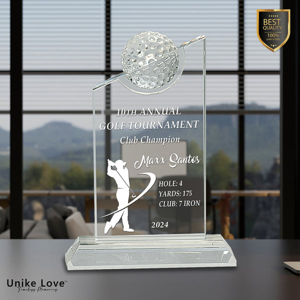 7 1/4" Clear Crystal with Inset Crystal Golf Ball on Clear Base