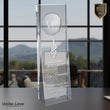 2 3/4" x 8 3/4" Clear Crystal Slant Front Rectangle with Engraved Globe