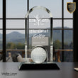 9" Clear Crystal Dome with Inset Golf Ball on Black Pedestal Base