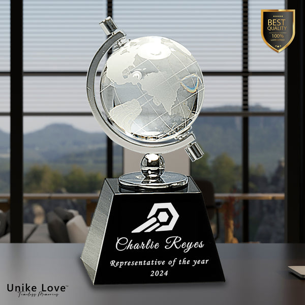 6" Crystal Spinning Globe on Black Base