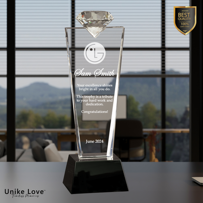 11" Crystal Diamond Top Award on Black Pedestal Base