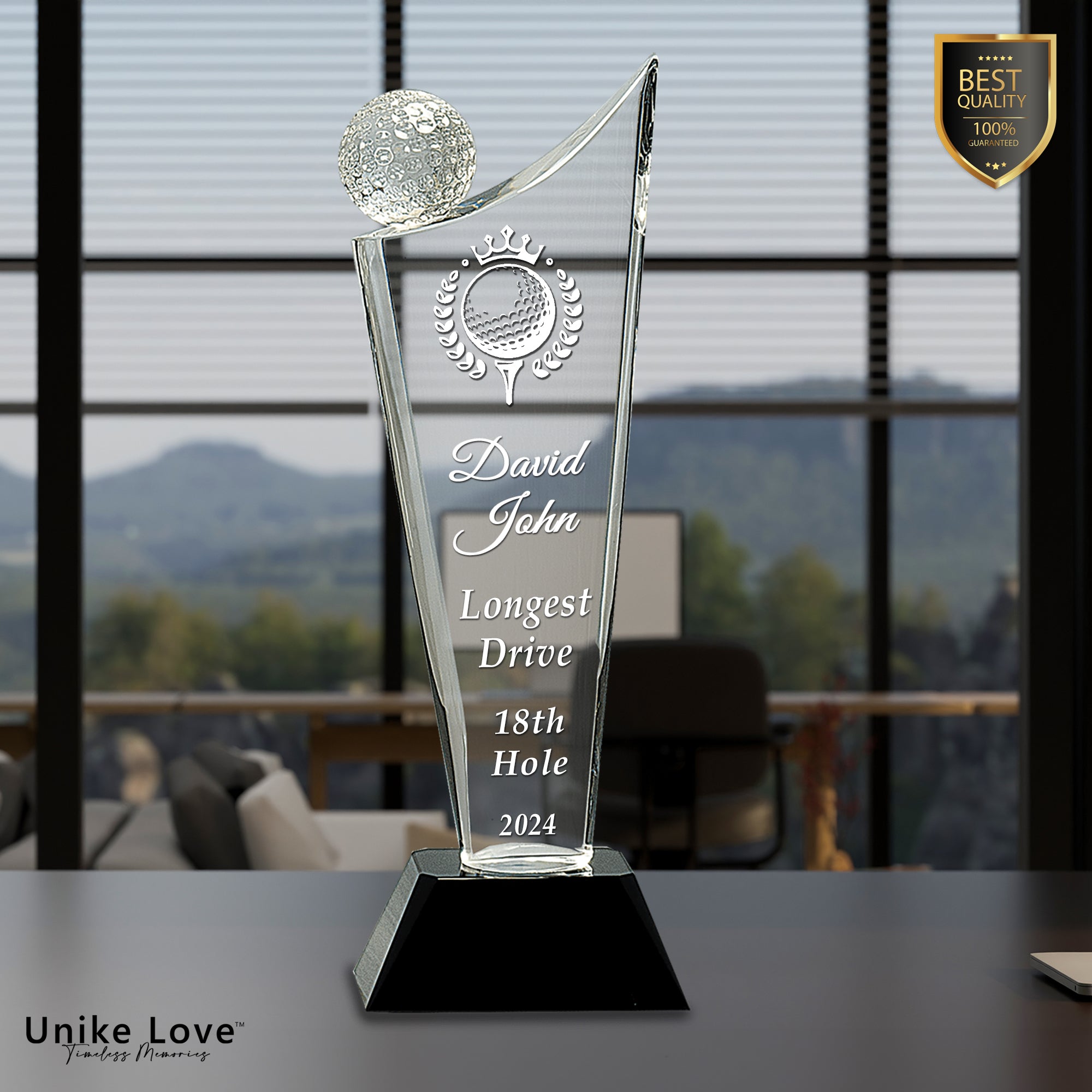10 3/4" Clear Crystal Golf Wave on Black Pedestal Base