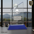8 1/4" Clear Crystal with Inset Crystal Globe and Blue Base