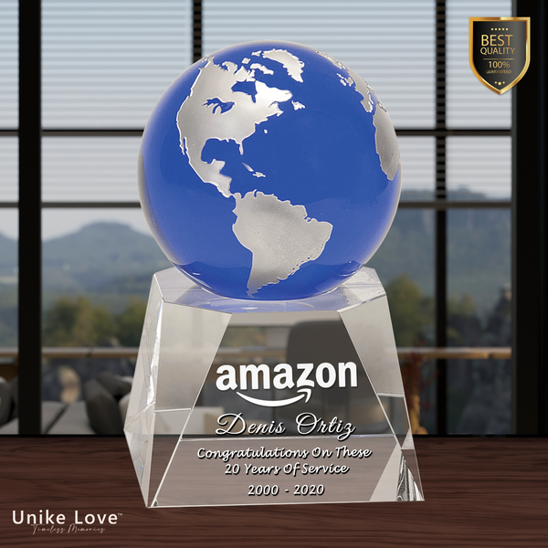 Blue Crystal Globe on Clear Crystal Base