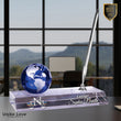 7" x 3" Blue Crystal Globe with Base and Pen