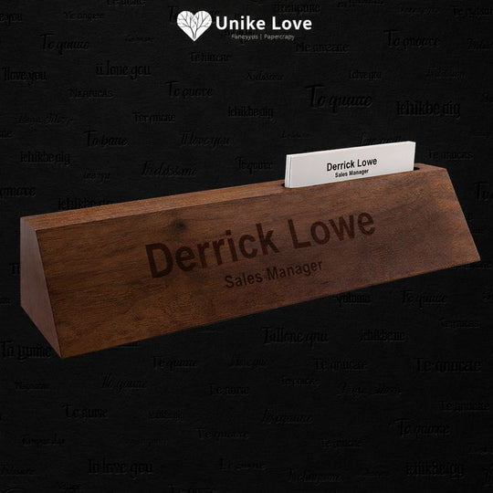 10" Genuine Walnut Desk Wedge with Business Card Holder