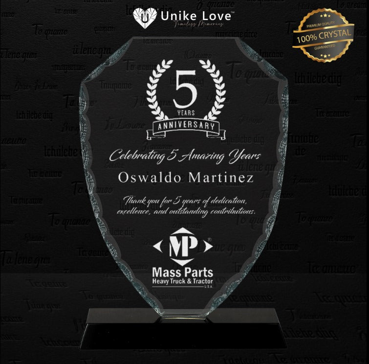 8 1/4" Shield Facet Glass on Black Base