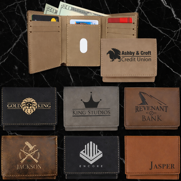 3" x 4" Light Brown Laserable Leatherette Trifold Wallet