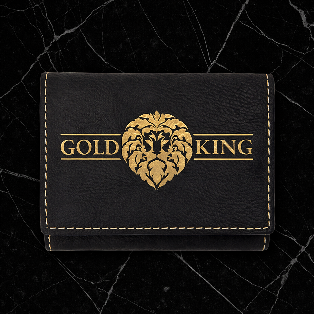3" x 4" Black/Gold Laserable Leatherette Trifold Wallet