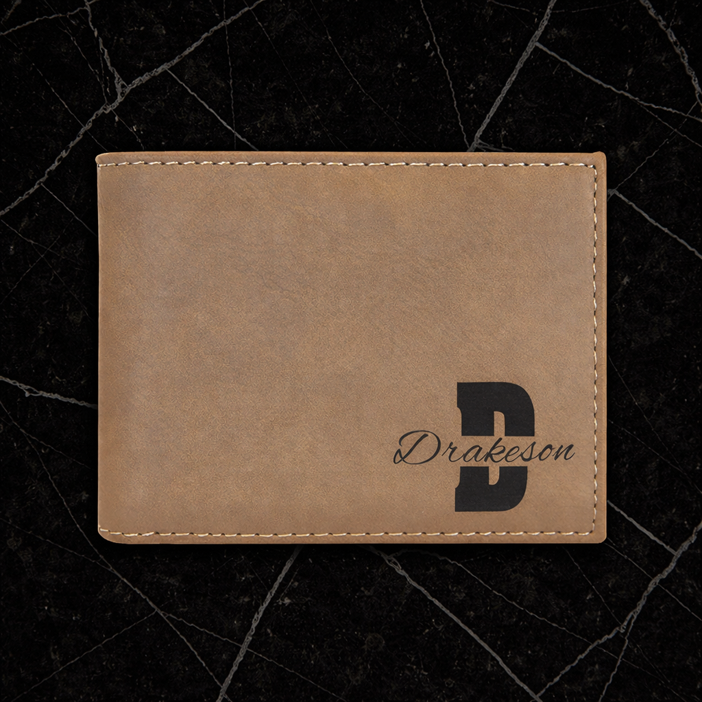 Light Brown Laserable Leatherette Bi-Fold Wallet w/Flip  ID Display