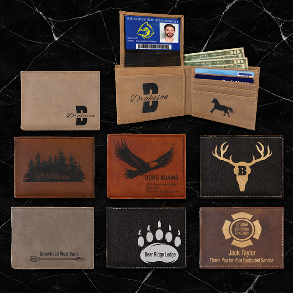 Light Brown Laserable Leatherette Bi-Fold Wallet w/Flip  ID Display