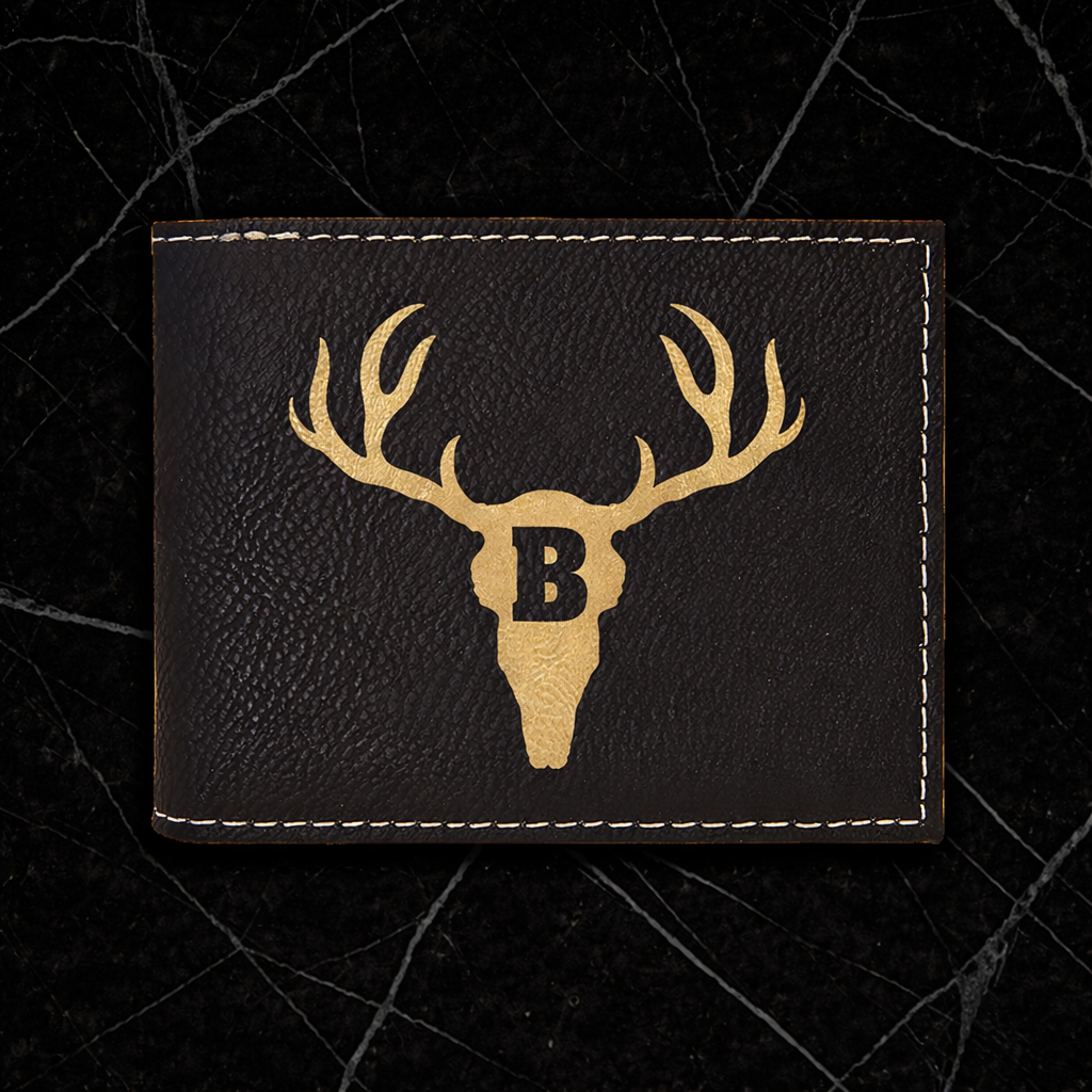 Black/Gold Laserable Leatherette Bi-Fold Wallet w/Flip  ID Display