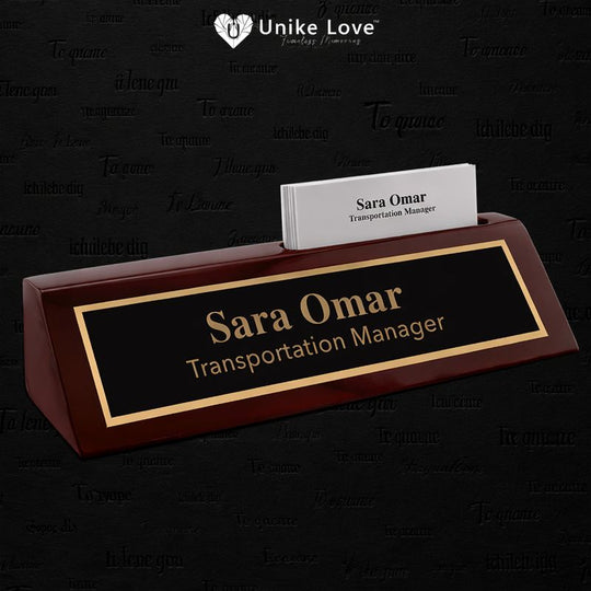 8 1/2" Rosewood Piano Finish Desk Wedge with Business Card Holder