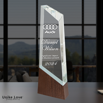 Toten Award made of Crystal with Walnut Base (Customizable)